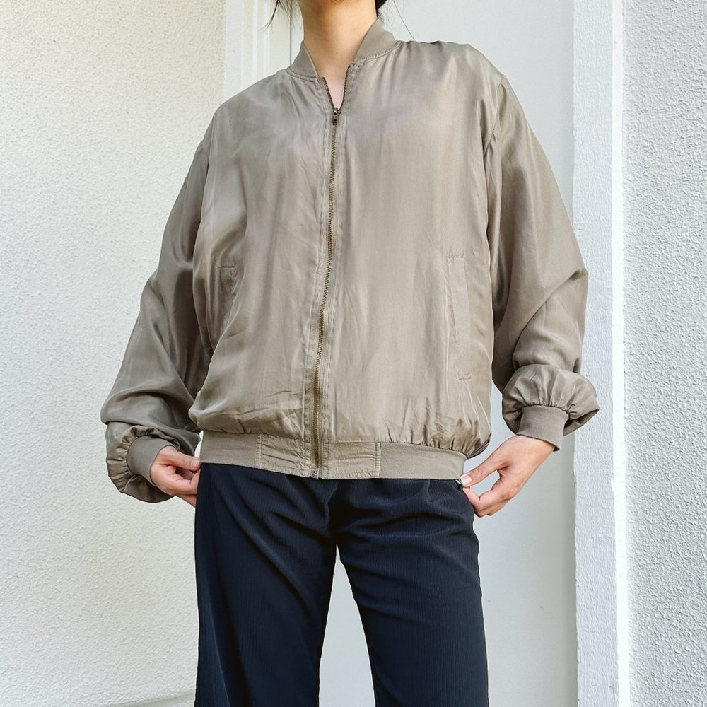 Men's 80s Khaki Silk Bomber Jacket